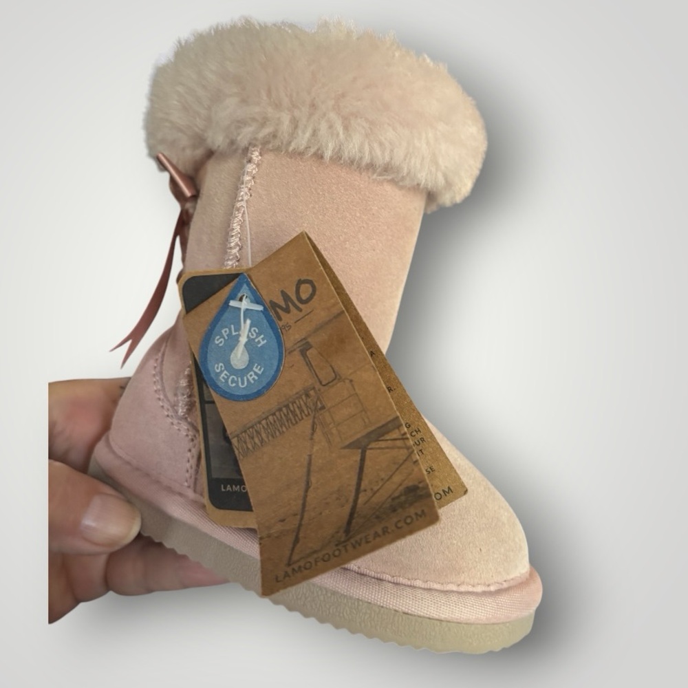 Lamo Pink Furry Suede Pink Waterproof Winter Boots Bows Toddler Size 6